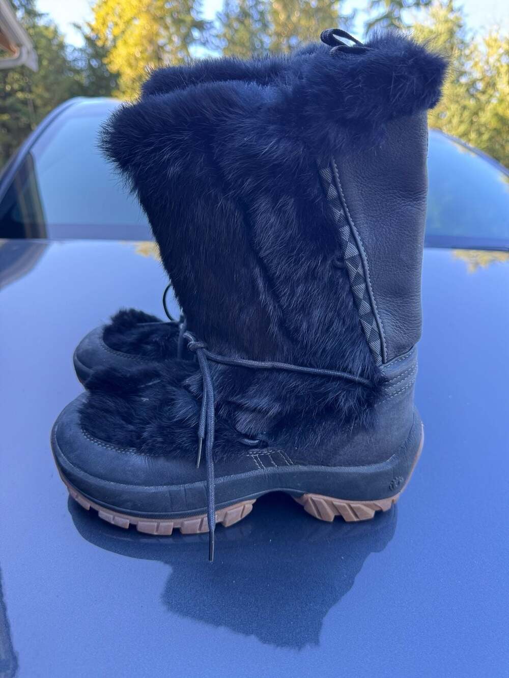 Ulu CRO-11W Black Leather Fur Winter Snow Boots Women's Size 7